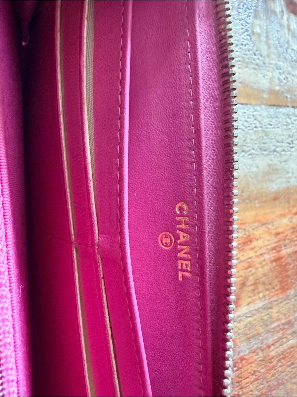 CHANEL Hot Pink Zip Wallet with Gold Logo